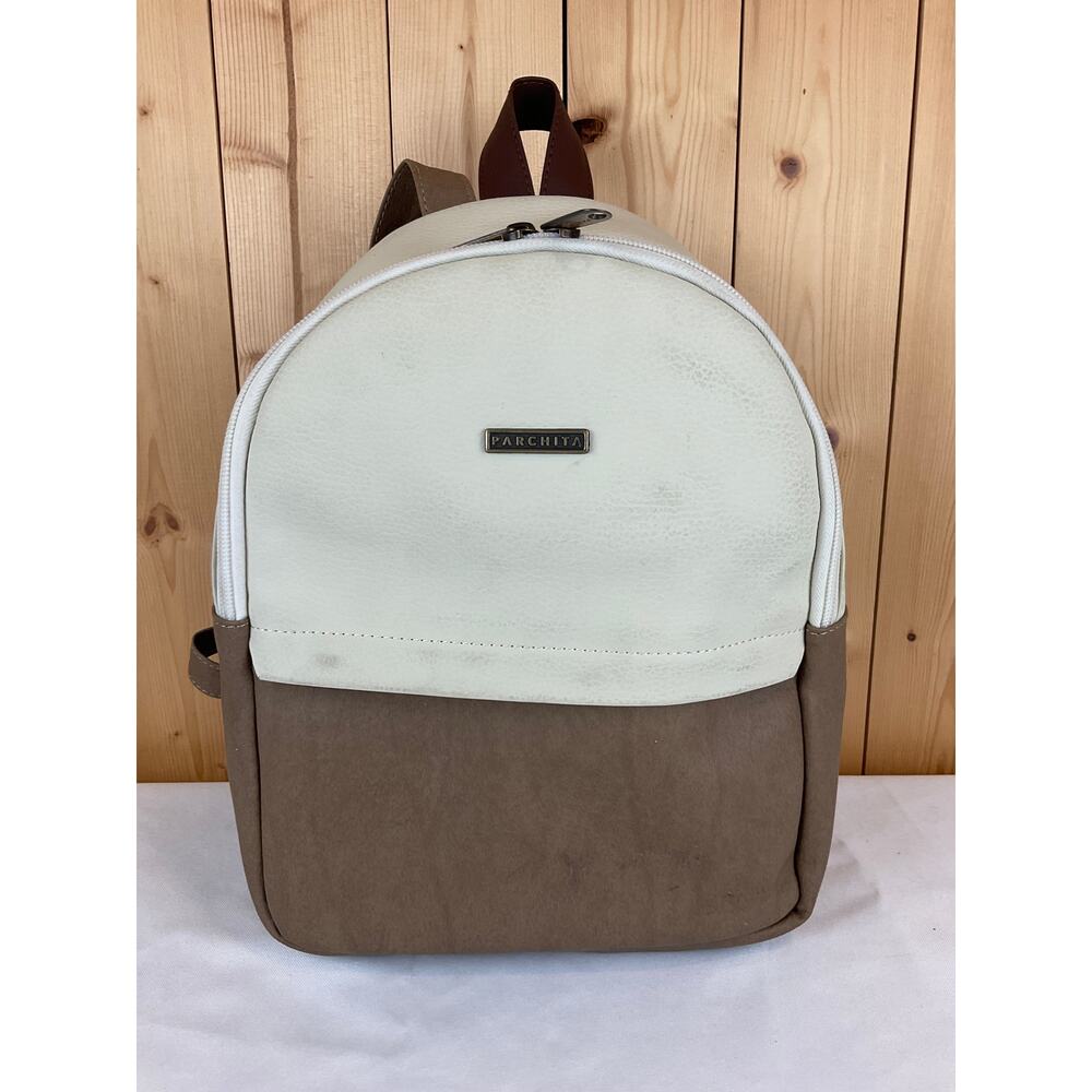 Parchita Bruno Backpack, Beige/Brown - about 12x9x4 inches